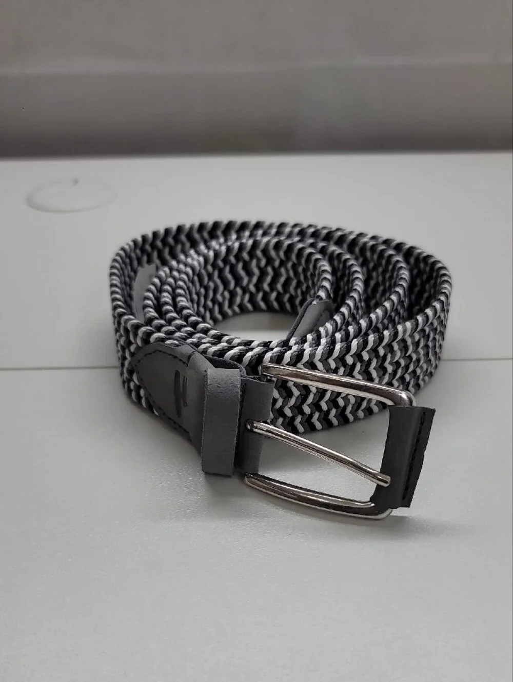 Johnnie-O Men's Braided Stretch Cotton Belt - Black, White And Gray Size XXL